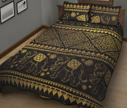 Ethnic Thai Elephant Pattern Print Quilt Bed Set
