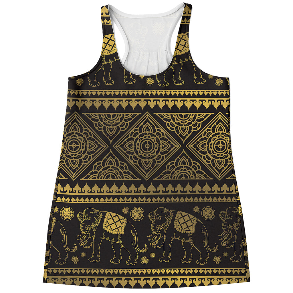 Ethnic Thai Elephant Pattern Print Women's Racerback Tank Top