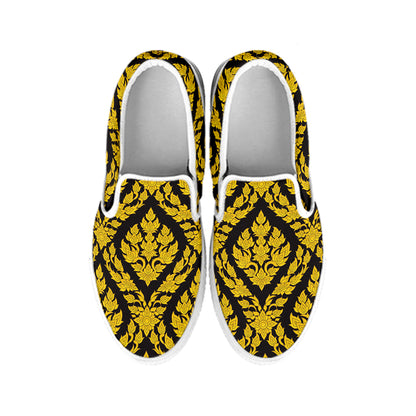 Ethnic Thai Pattern Print White Slip On Shoes