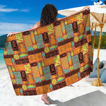 Ethnic Tiki Pattern Print Beach Sarong Wrap