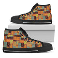 Ethnic Tiki Pattern Print Black High Top Sneakers