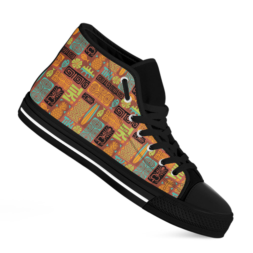 Ethnic Tiki Pattern Print Black High Top Shoes