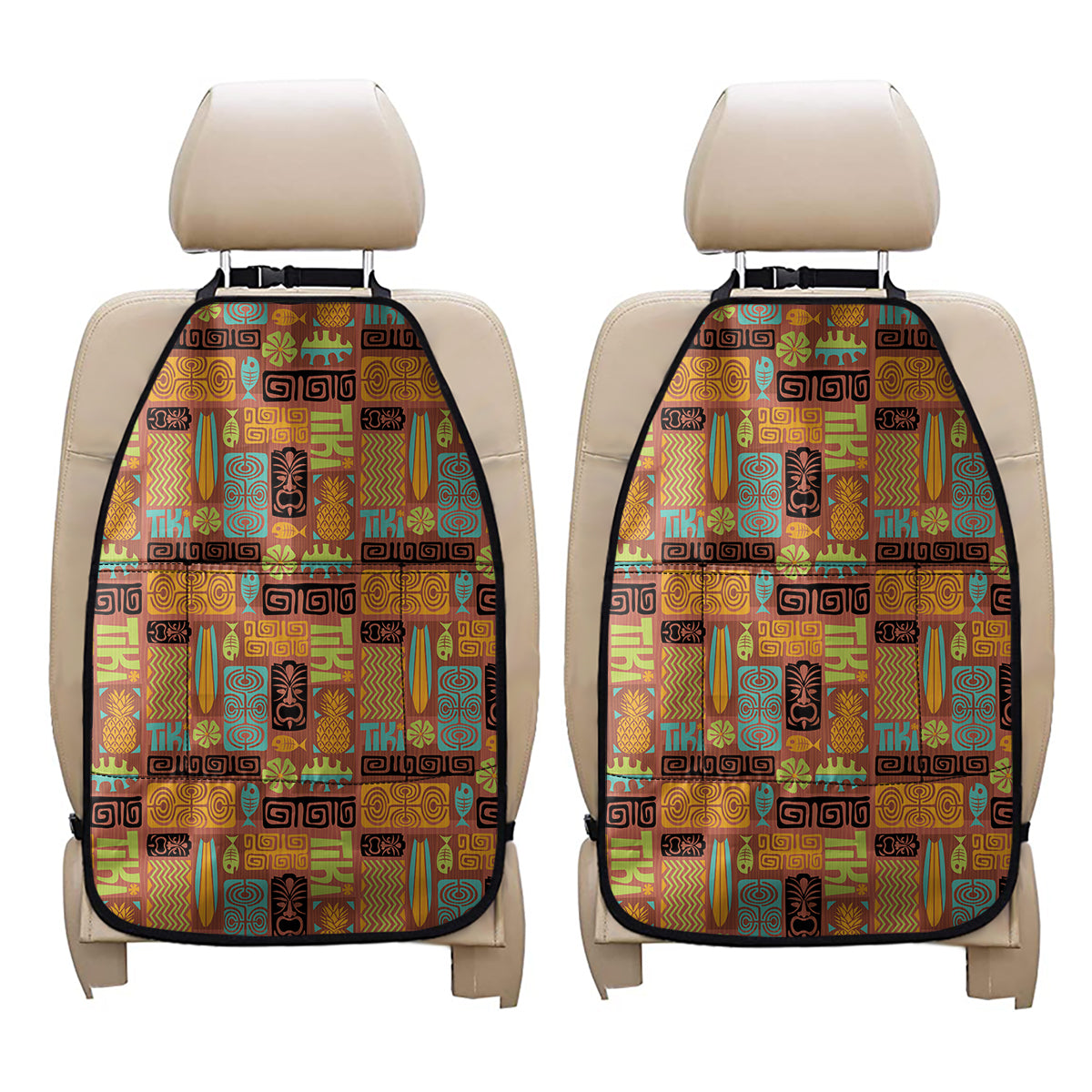 Ethnic Tiki Pattern Print Car Seat Organizers