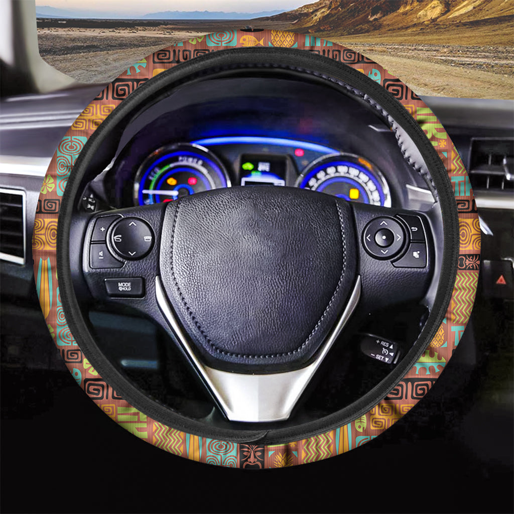 Ethnic Tiki Pattern Print Car Steering Wheel Cover