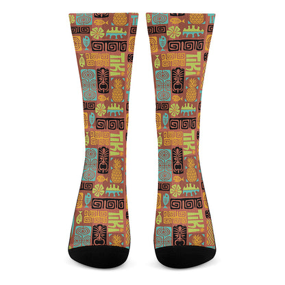 Ethnic Tiki Pattern Print Crew Socks