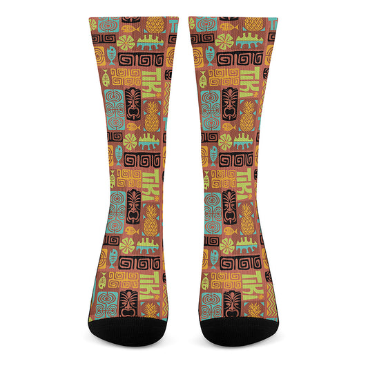 Ethnic Tiki Pattern Print Crew Socks