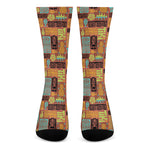 Ethnic Tiki Pattern Print Crew Socks