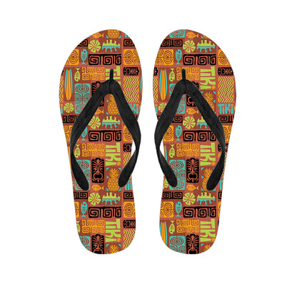 Ethnic Tiki Pattern Print Flip Flops