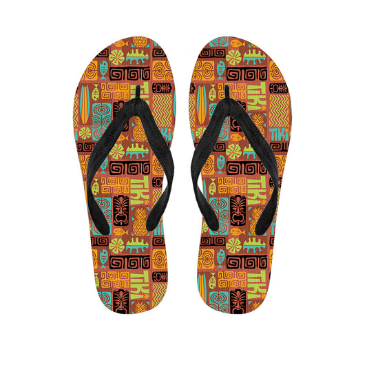 Ethnic Tiki Pattern Print Flip Flops