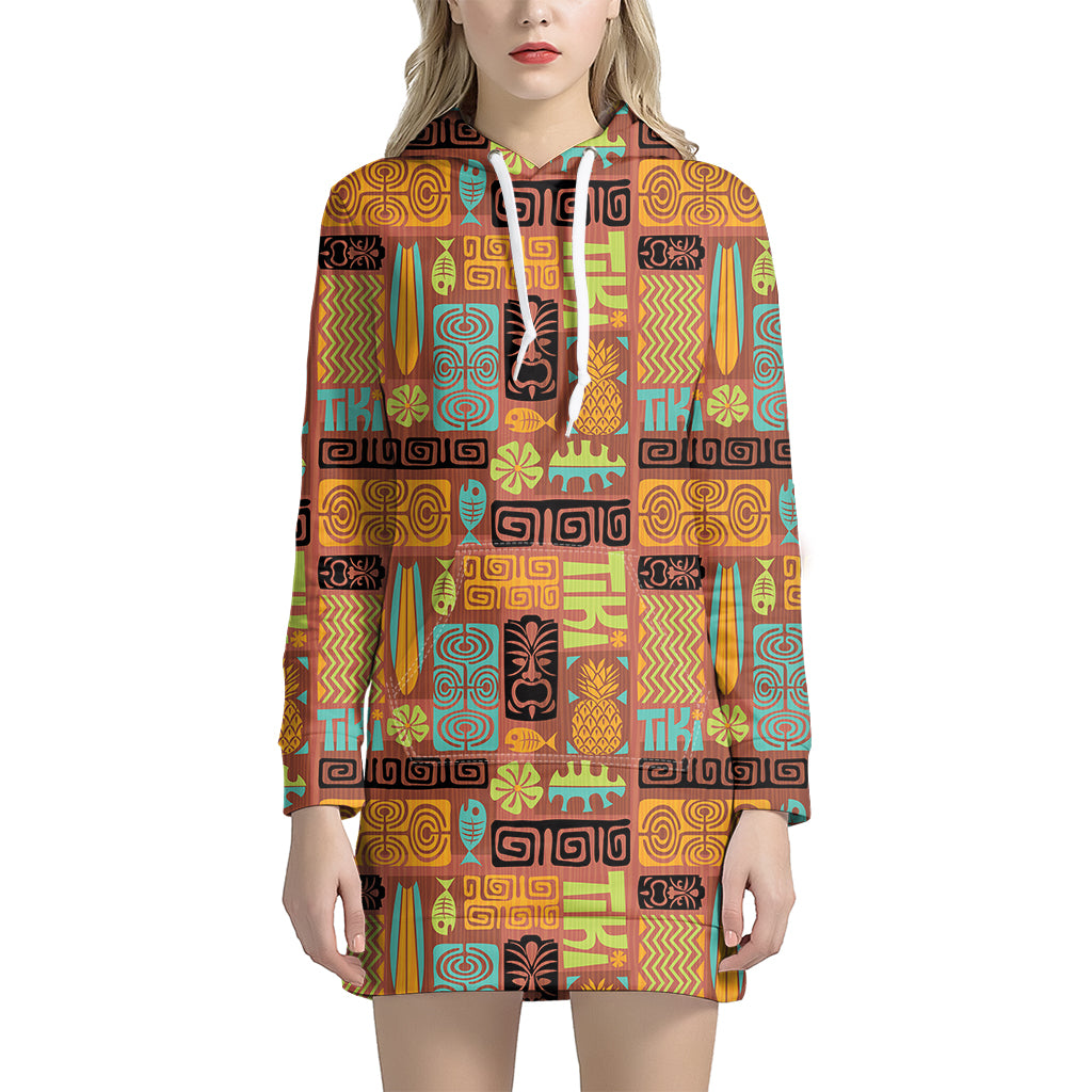 Ethnic Tiki Pattern Print Hoodie Dress
