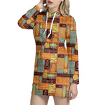 Ethnic Tiki Pattern Print Hoodie Dress