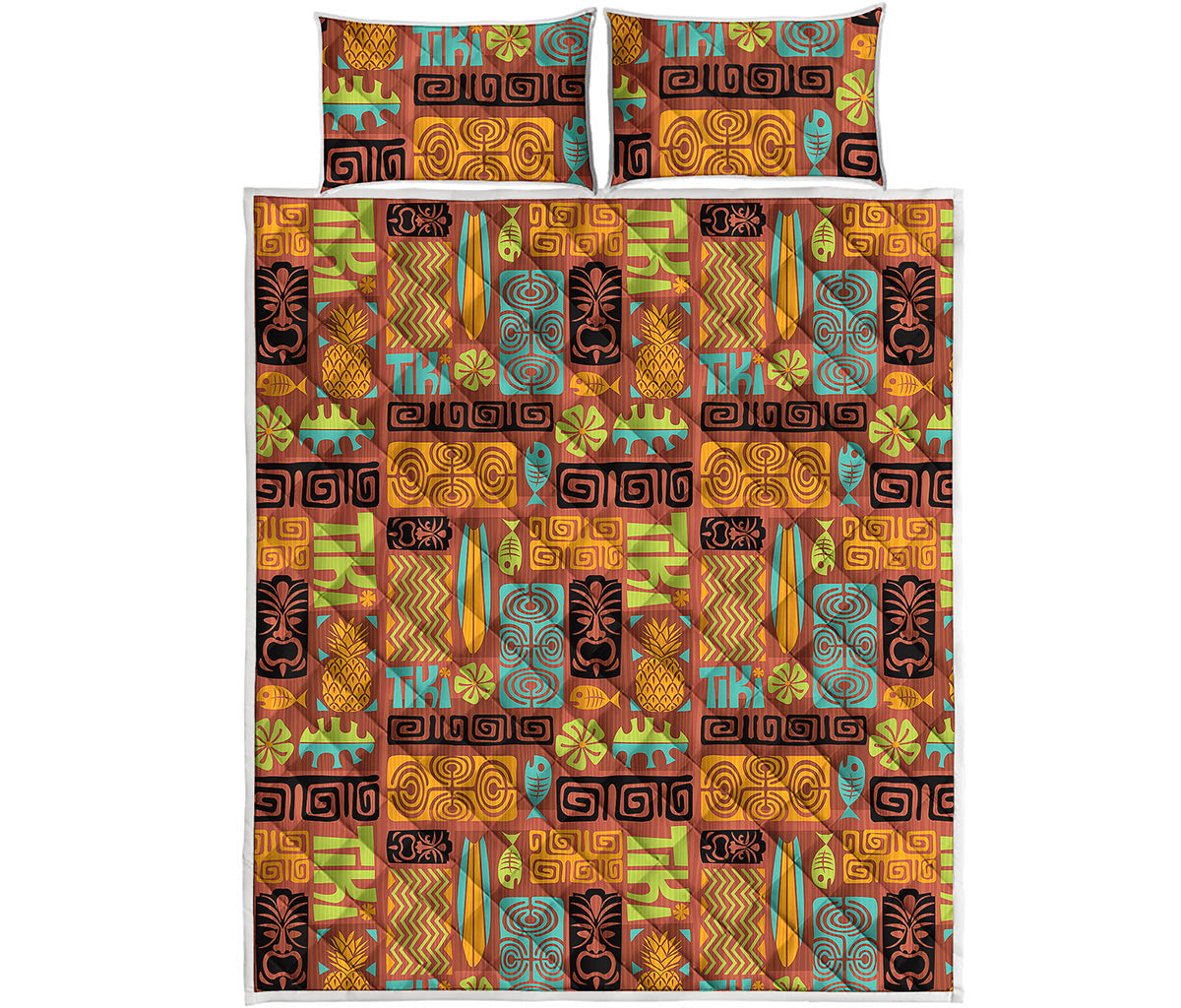 Ethnic Tiki Pattern Print Quilt Bed Set
