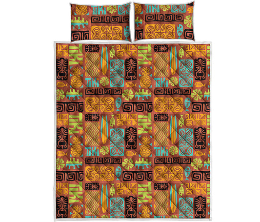 Ethnic Tiki Pattern Print Quilt Bed Set
