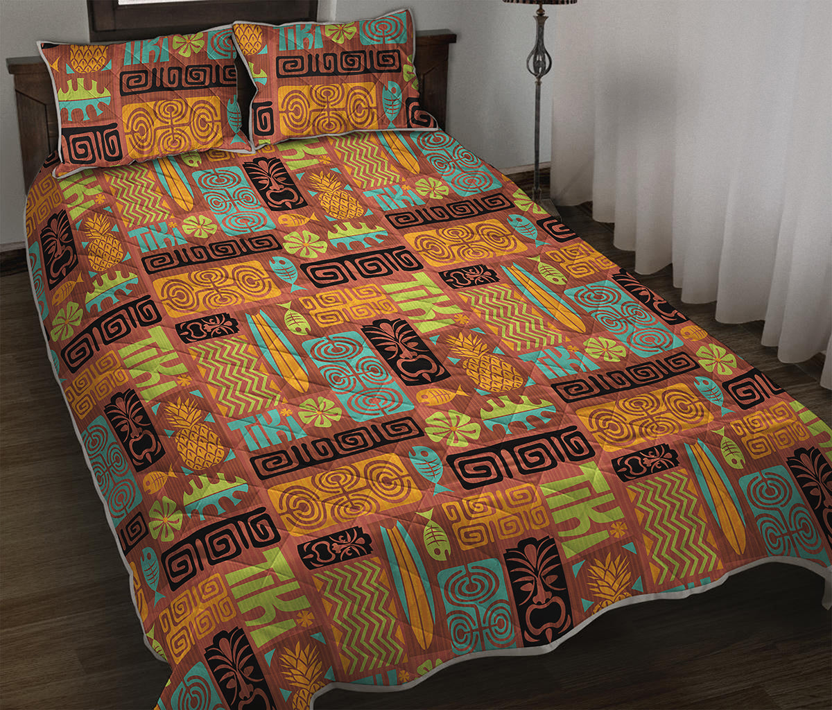 Ethnic Tiki Pattern Print Quilt Bed Set