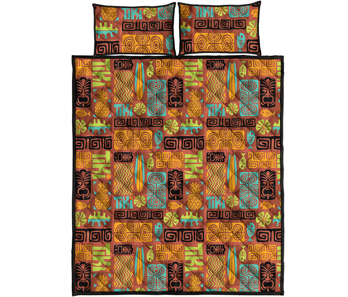 Ethnic Tiki Pattern Print Quilt Bed Set