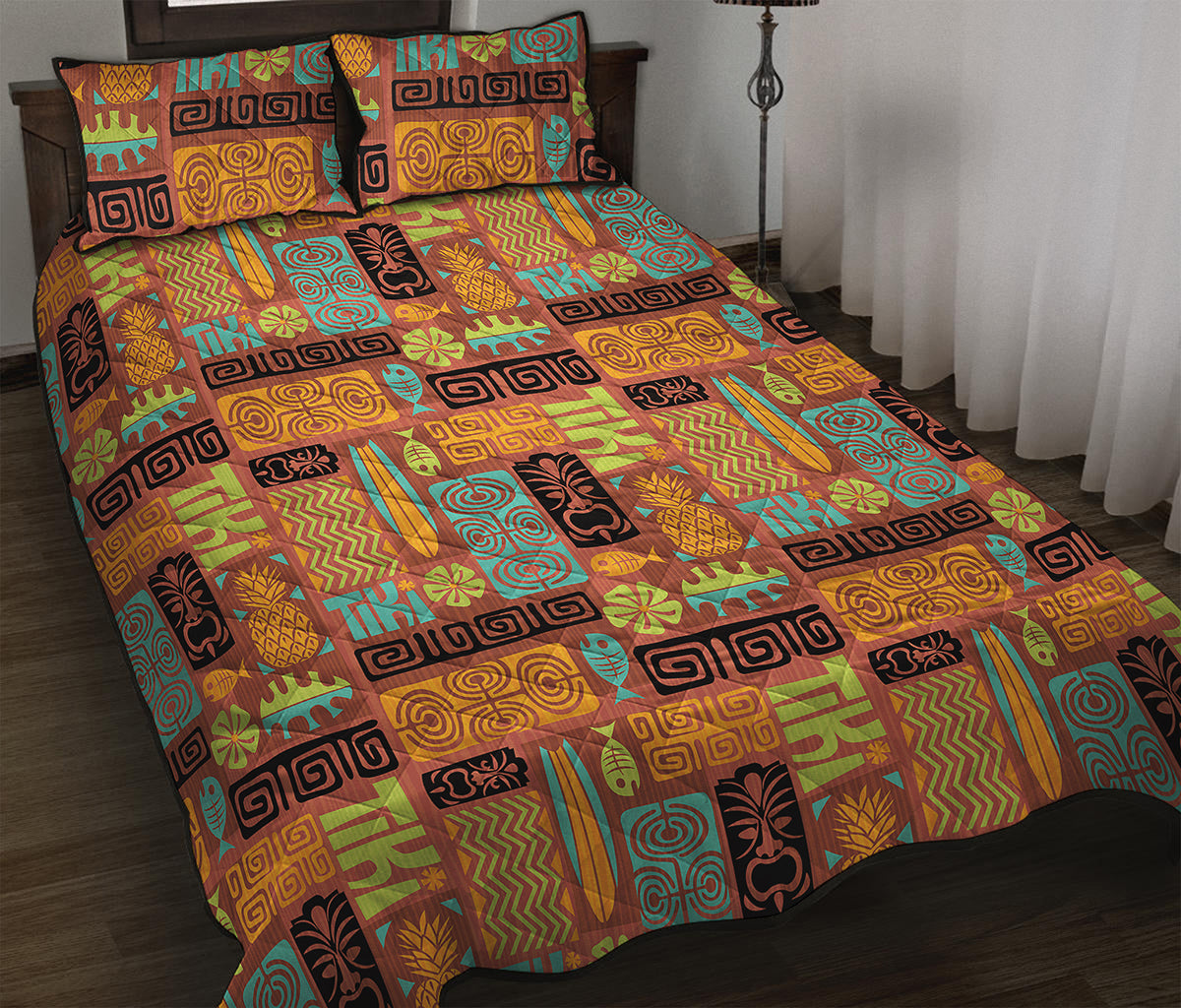 Ethnic Tiki Pattern Print Quilt Bed Set