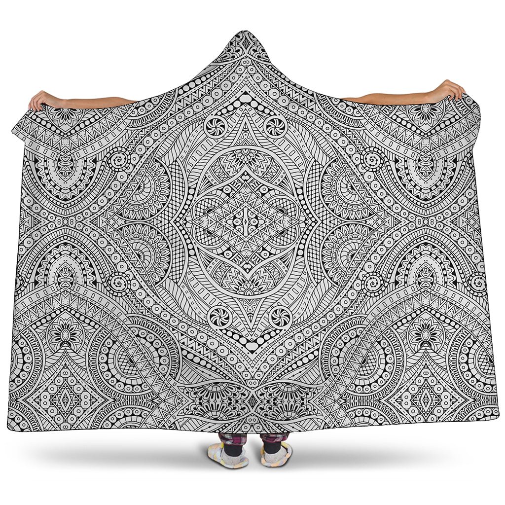 Ethnic Zentangle Pattern Print Hooded Blanket