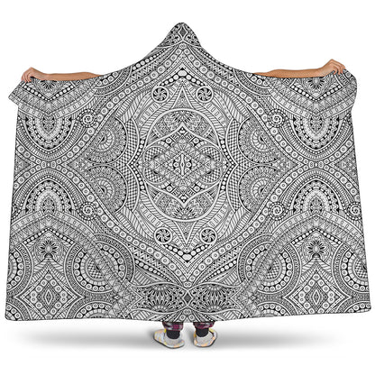 Ethnic Zentangle Pattern Print Hooded Blanket