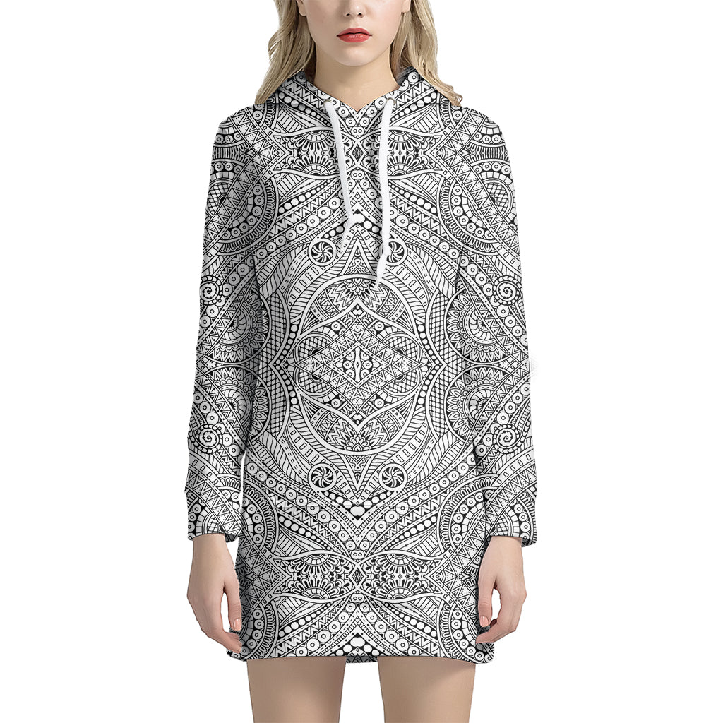 Ethnic Zentangle Pattern Print Hoodie Dress