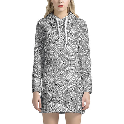 Ethnic Zentangle Pattern Print Hoodie Dress