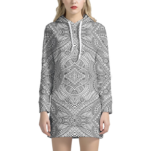 Ethnic Zentangle Pattern Print Hoodie Dress