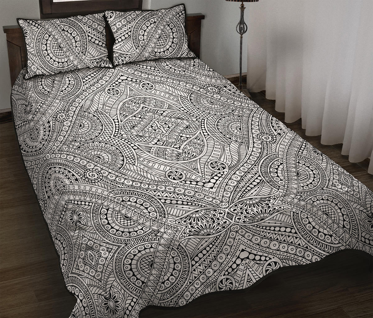 Ethnic Zentangle Pattern Print Quilt Bed Set