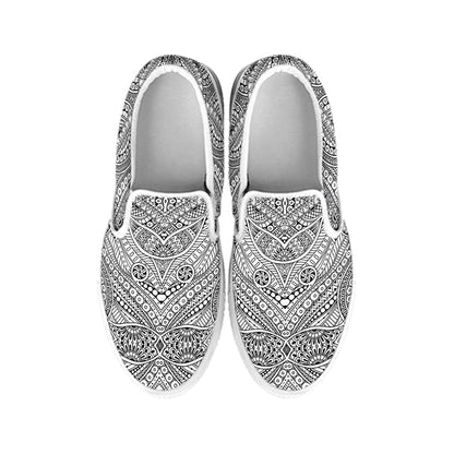 Ethnic Zentangle Pattern Print White Slip On Shoes