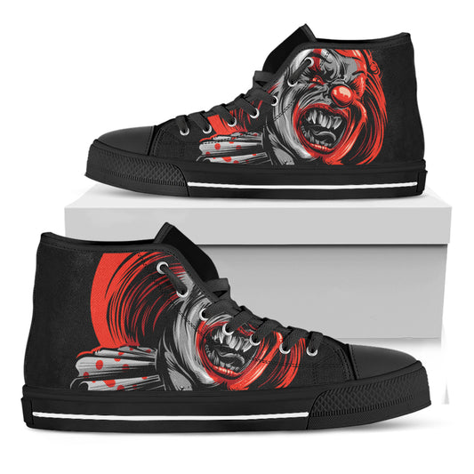 Evil Clown Print Black High Top Shoes