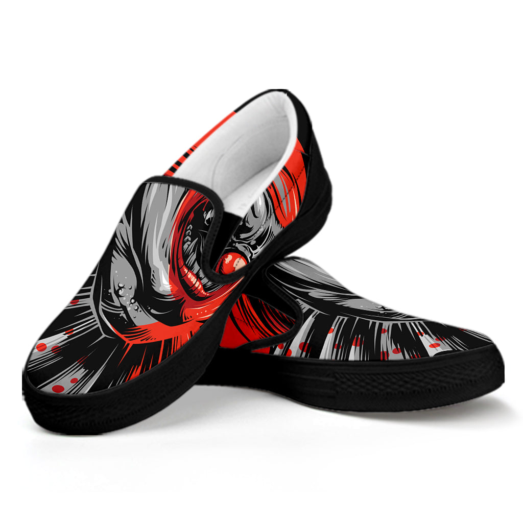 Evil Clown Print Black Slip On Shoes
