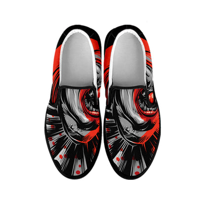 Evil Clown Print Black Slip On Shoes