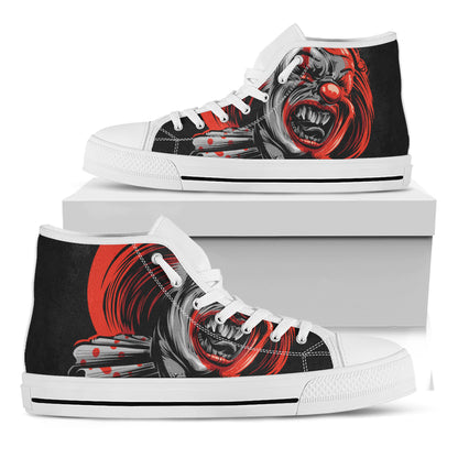Evil Clown Print White High Top Shoes