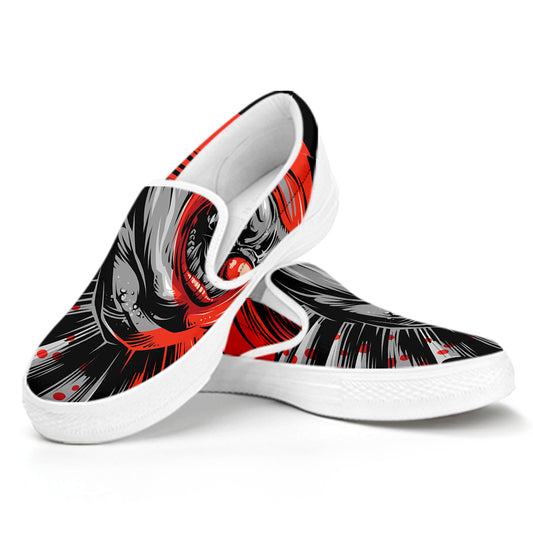 Evil Clown Print White Slip On Shoes