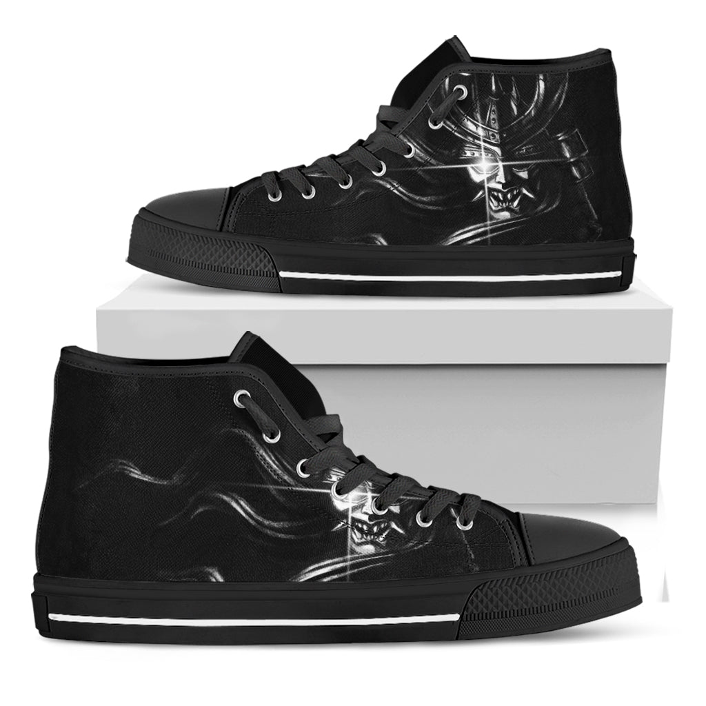 Evil Samurai Mask Print Black High Top Shoes