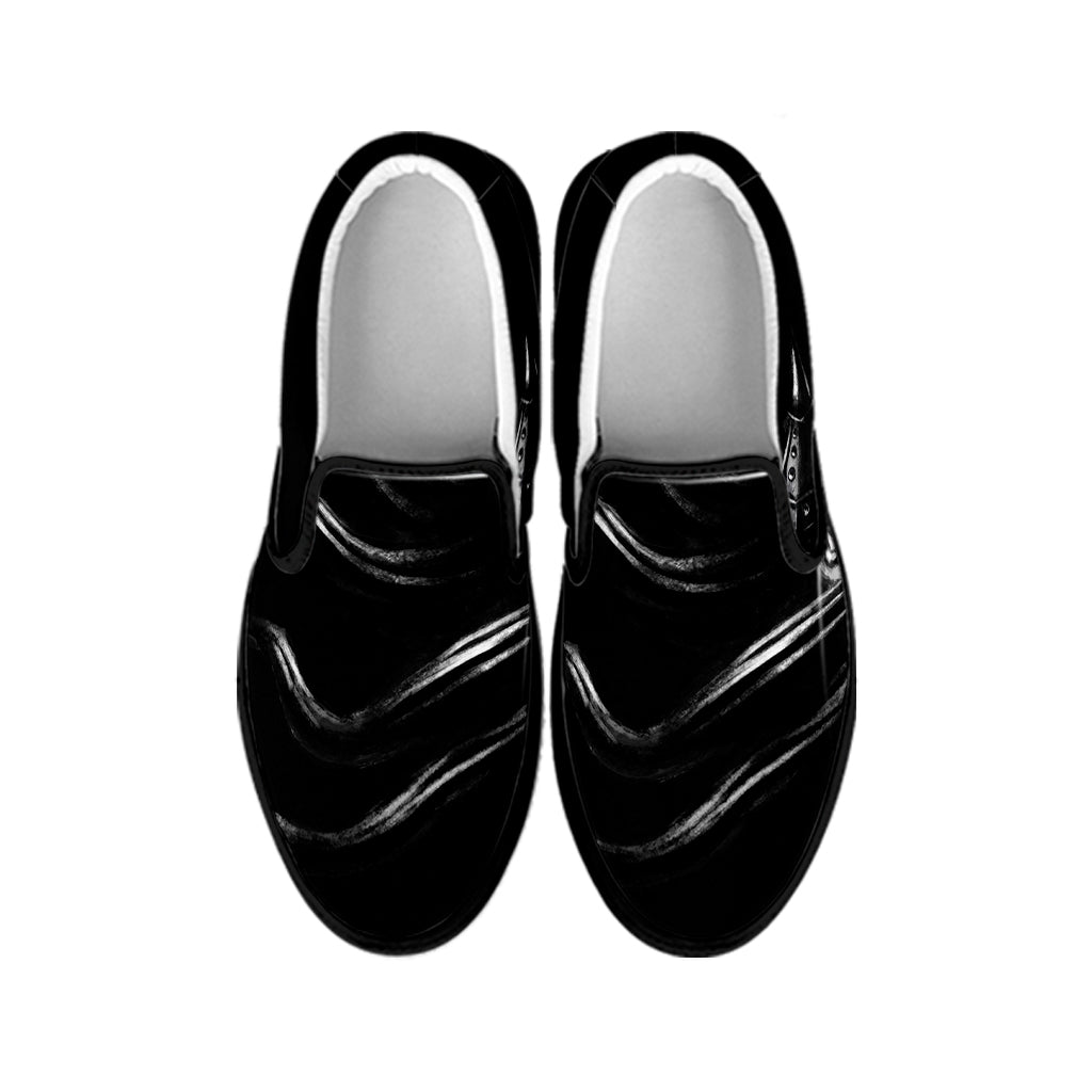 Evil Samurai Mask Print Black Slip On Shoes