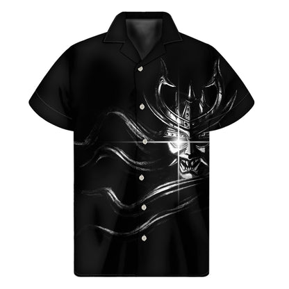 Evil Samurai Mask Print Men's Short Sleeve Shirt