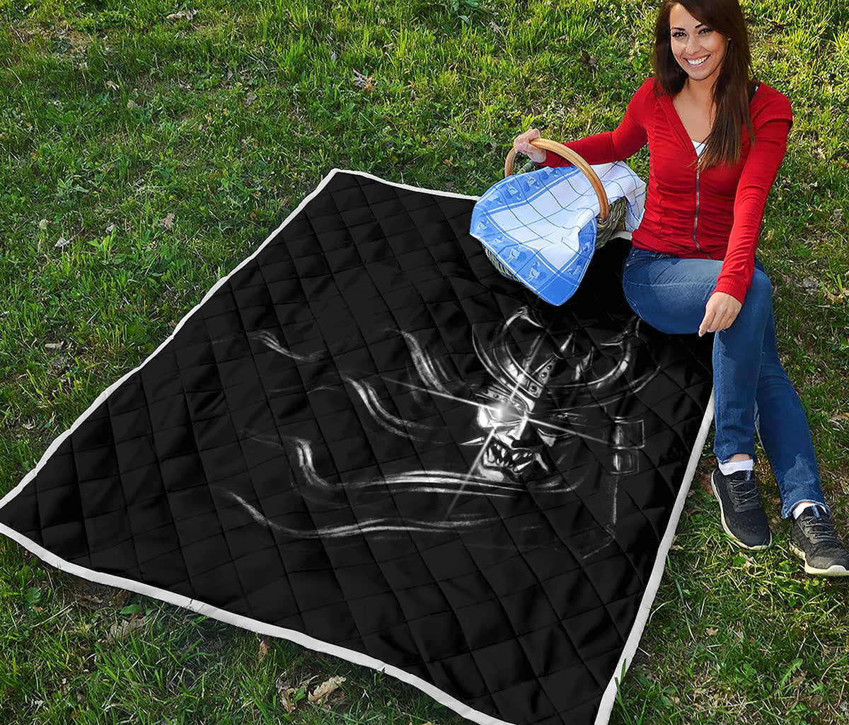 Evil Samurai Mask Print Quilt