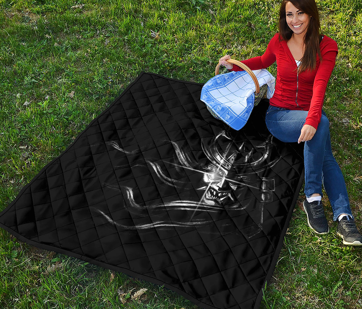 Evil Samurai Mask Print Quilt