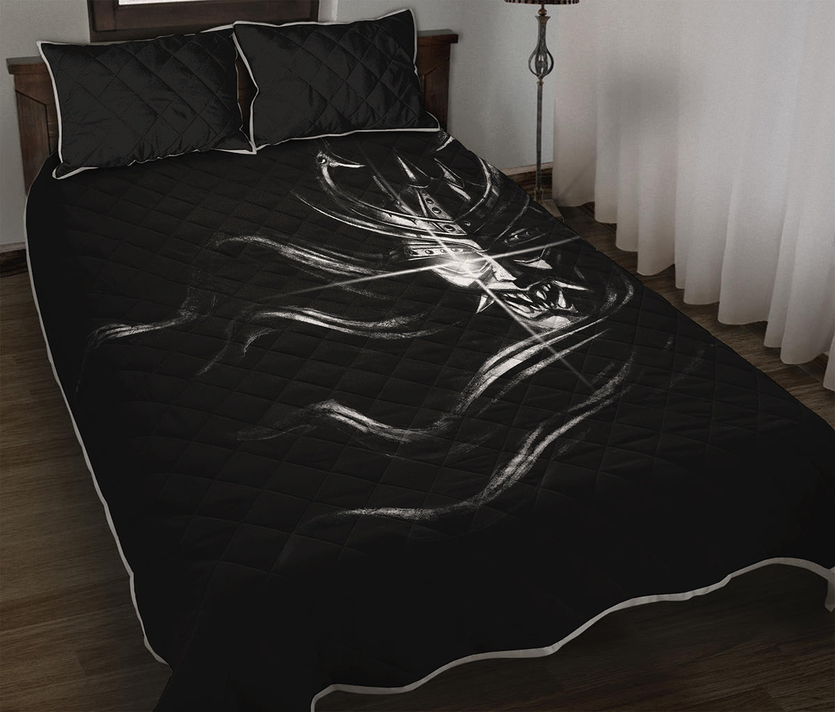 Evil Samurai Mask Print Quilt Bed Set