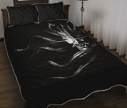 Evil Samurai Mask Print Quilt Bed Set