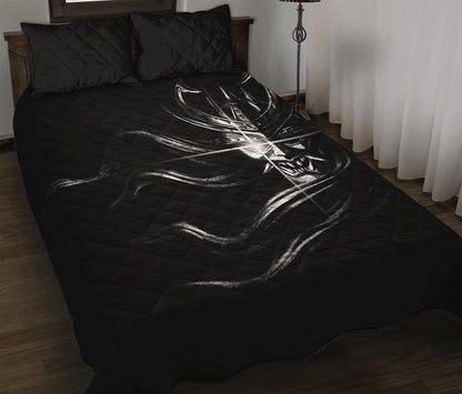 Evil Samurai Mask Print Quilt Bed Set
