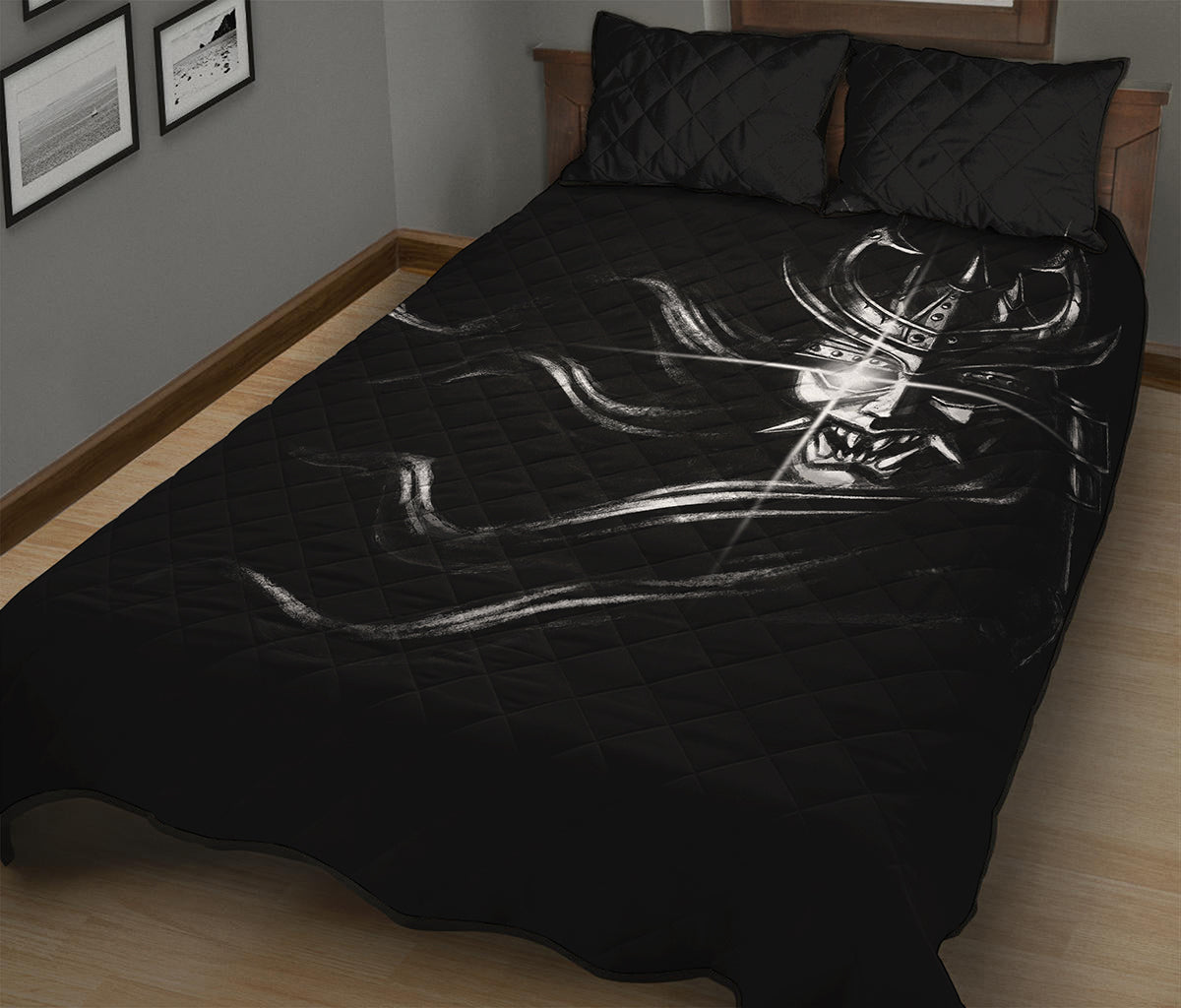 Evil Samurai Mask Print Quilt Bed Set