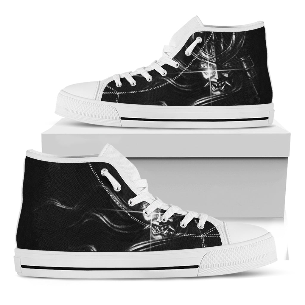 Evil Samurai Mask Print White High Top Shoes