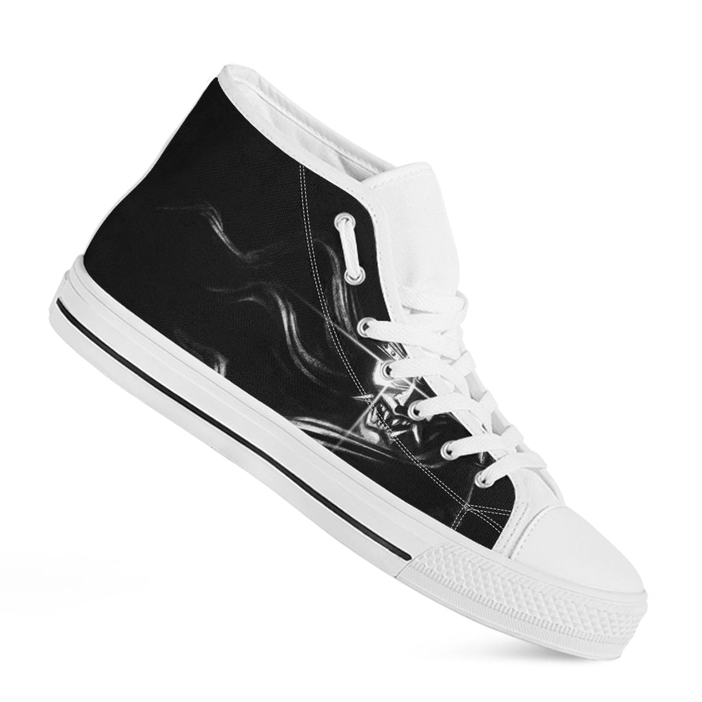 Evil Samurai Mask Print White High Top Shoes