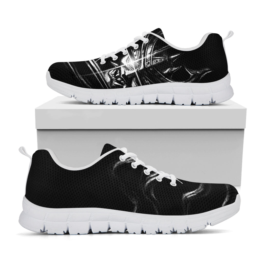 Evil Samurai Mask Print White Sneakers