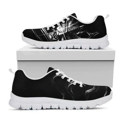 Evil Samurai Mask Print White Sneakers