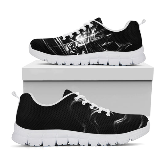 Evil Samurai Mask Print White Sneakers