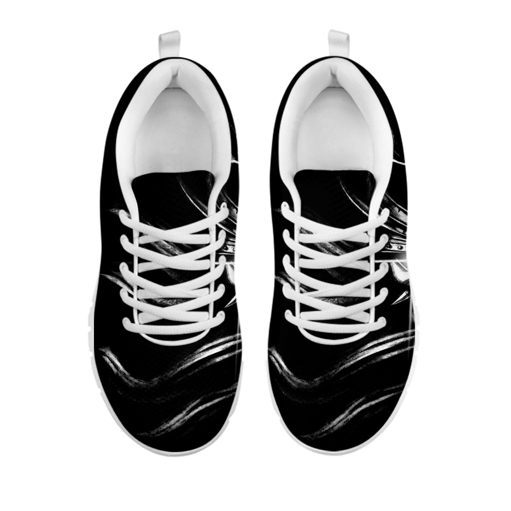Evil Samurai Mask Print White Sneakers