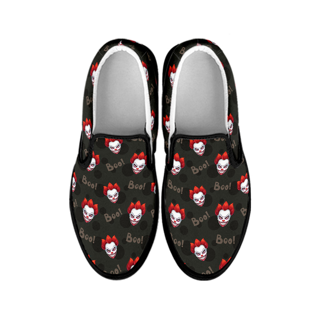 Evil Scary Clown Pattern Print Black Slip On Shoes