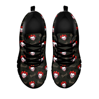Evil Scary Clown Pattern Print Black Sneakers