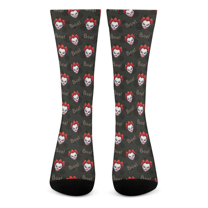 Evil Scary Clown Pattern Print Crew Socks